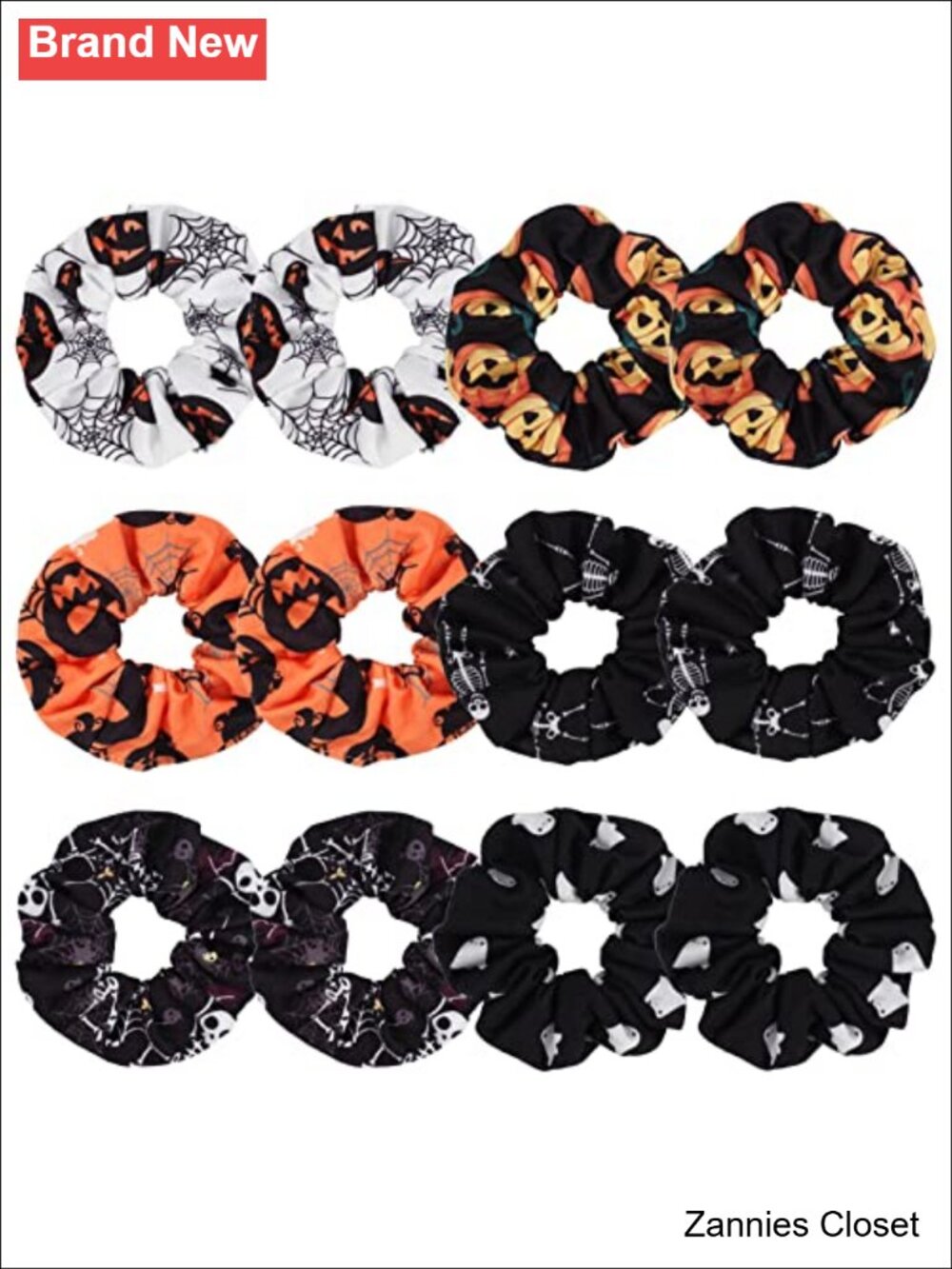 👻 12PCS Halloween Hair Scrunchies Soft Stretchy Fabric Rubber Hair Ties with